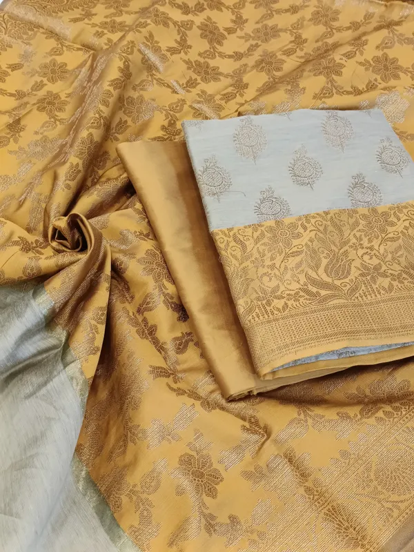 Tussar_Cotton_Floral_Zari_Booti_with_Contrast_Mustard_Gold_Silk_Border_Banarasi_Suit_525IM_CTN12
