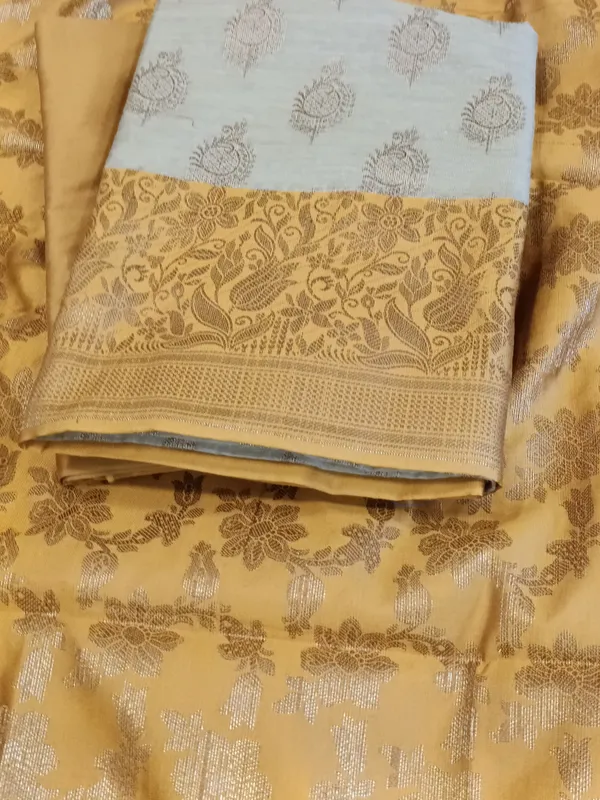 Tussar_Cotton_Floral_Zari_Booti_with_Contrast_Mustard_Gold_Silk_Border_Banarasi_Suit_525IM_CTN12