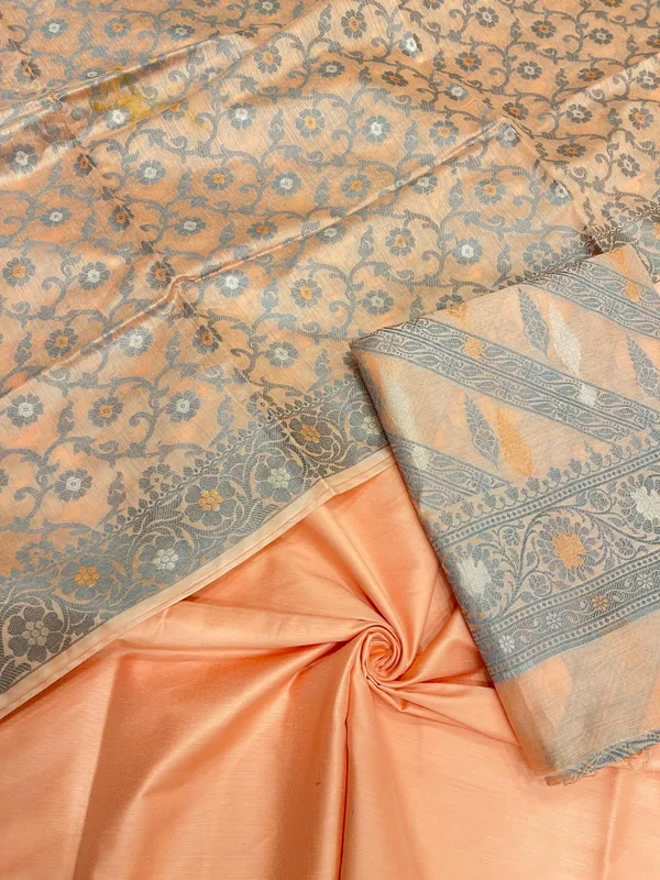 Humairah_Peach_Cotton_Diagonal_Resham_Stripe_Sona_Rupa_Booti_3_pcs_Suit_set_with_Plain_Bottom_and_Tilfi_Floral_Zari_Mina_Jaal_Peach_Dupatta