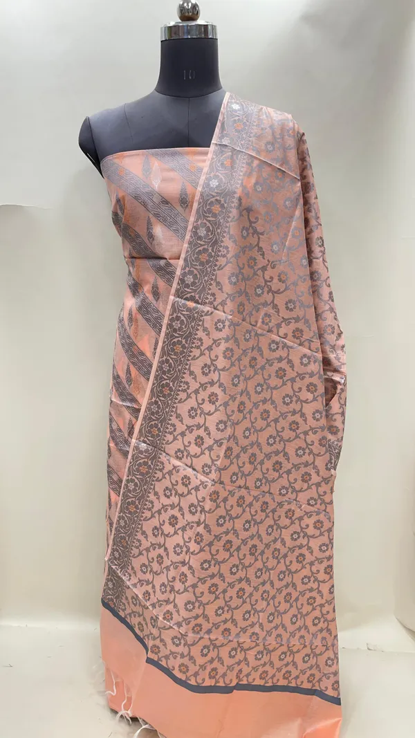 Humairah_Peach_Cotton_Diagonal_Resham_Stripe_Sona_Rupa_Booti_3_pcs_Suit_set_with_Plain_Bottom_and_Tilfi_Floral_Zari_Mina_Jaal_Peach_Dupatta