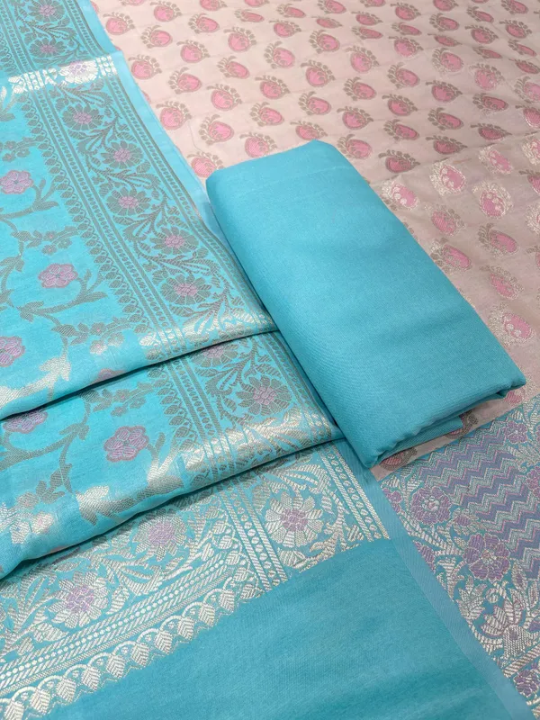 Beige_Cotton_Silk_Tanarasi_3_pcs_Suit_Set__with_Contrast_Turqouise_Blue_Dupatta_780ASD_CS16