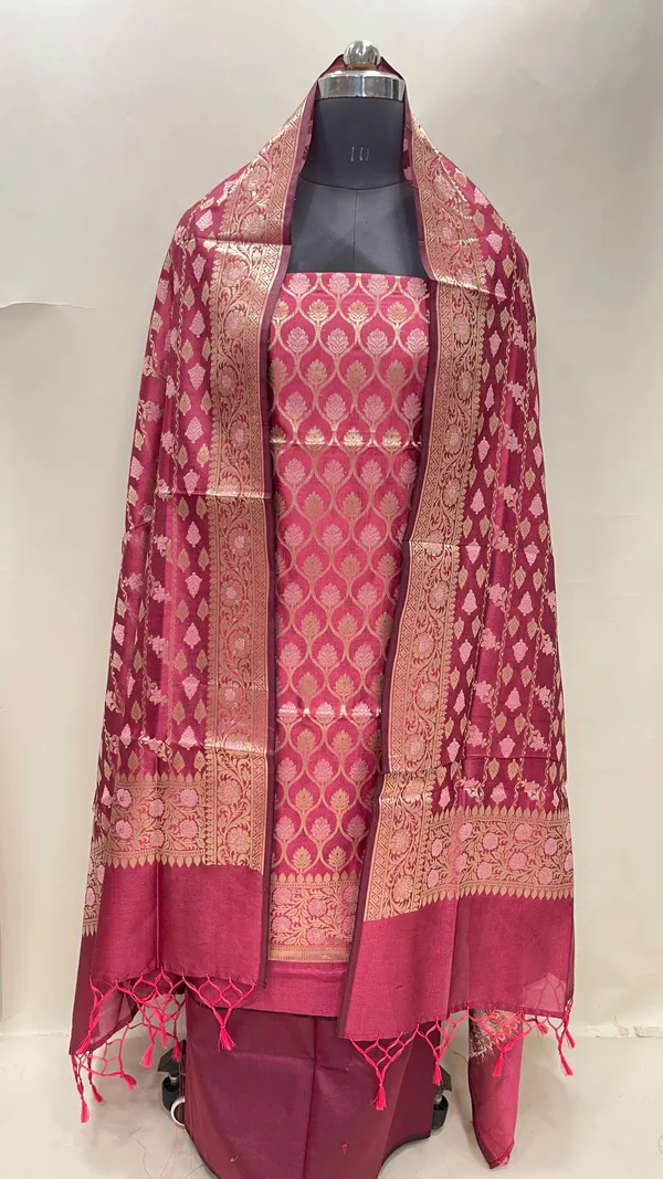 Humairah_Presents_Magenta_Semi_Katan_Silk_3_pcs_Suit_Set_with_Plain_Bottom_and_Top_Floral_Minakari_Zari_Booti_with_Stripe_Mina_Magenta_Dupatta_ASD_107