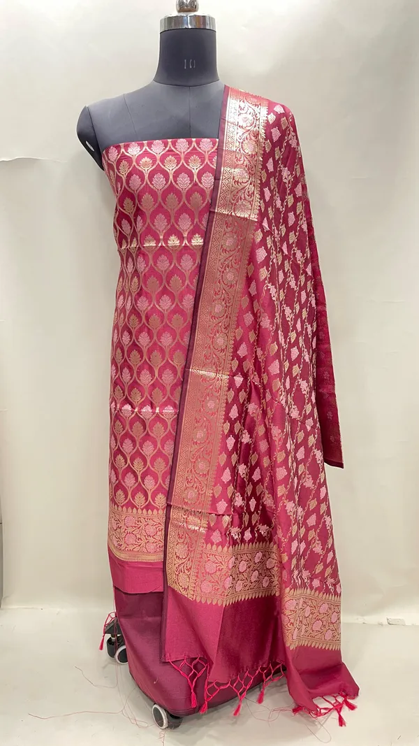 Humairah_Presents_Magenta_Semi_Katan_Silk_3_pcs_Suit_Set_with_Plain_Bottom_and_Top_Floral_Minakari_Zari_Booti_with_Stripe_Mina_Magenta_Dupatta_ASD_107