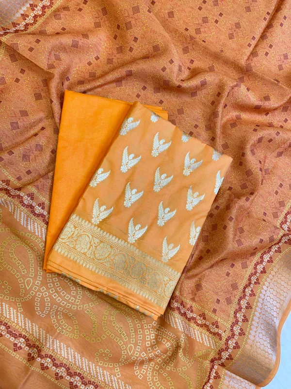 Orange_Katan_Silk_Zari_Zig-Zag_with_Cotton_Print_Dupatta_Banarasi_3_pcs_Suit_Set_1500AJ_KCP19