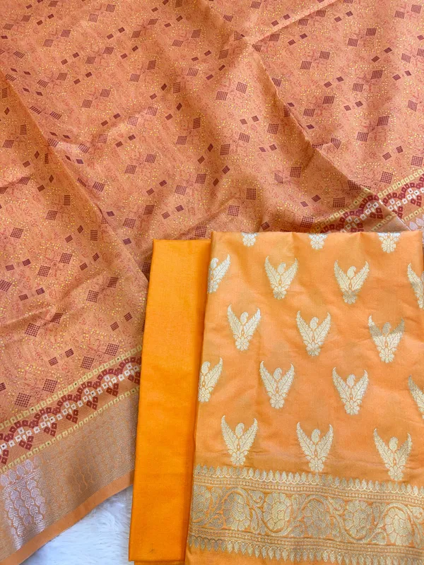 Orange_Katan_Silk_Zari_Zig-Zag_with_Cotton_Print_Dupatta_Banarasi_3_pcs_Suit_Set_1500AJ_KCP19