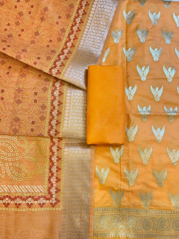 Orange_Katan_Silk_Zari_Zig-Zag_with_Cotton_Print_Dupatta_Banarasi_3_pcs_Suit_Set_1500AJ_KCP19