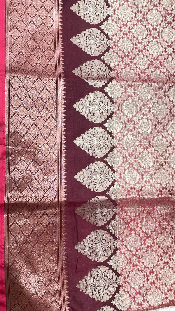 Humairah_Presents_Burgundy_Art_Silk_Floral_Zari_Boota_Sliver_Jaal_and_Dual_Skirt_Silver_Zari_Boota_Copper_Zari_Border_with_Contrast_Black_Pallu_and_Black_Blouse