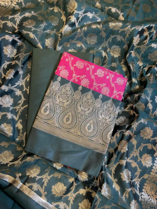 Pink_Art_Silk_Floral_Zari_Jaal_Contrast_Banarasi_Suit_with_Darkgreen_Dupatta_625AJ_TPT22