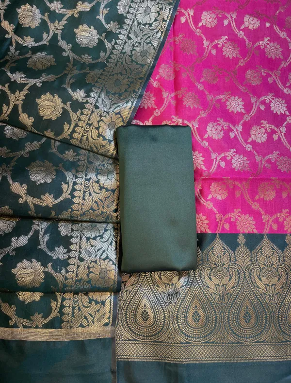 Pink_Art_Silk_Floral_Zari_Jaal_Contrast_Banarasi_Suit_with_Darkgreen_Dupatta_625AJ_TPT22
