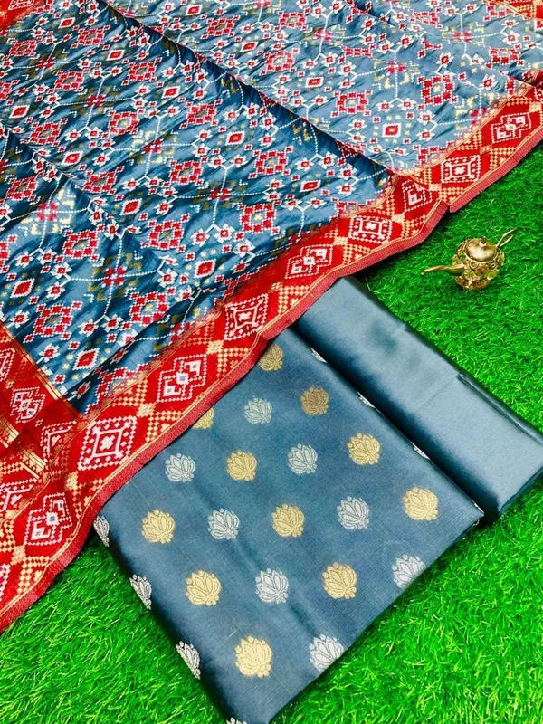Grey_Katan_Silk_Silver_Gold_Zari_With_Patola_Weave_Dupatta_Skl_Ks14