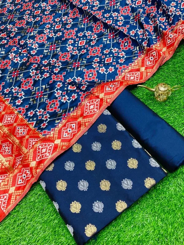 Navy_Blue_Katan_Silk_Silver_Gold_Zari_With_Patola_Weave_Dupatta_Skl_Ks19