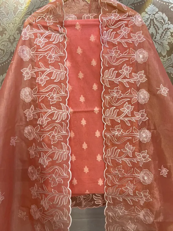 Peach_Tissue_Silk_thread_booti_weave_with_Tissue_silk_Cutwork_Border_Embroidery_Dupatta_1500ASG_TSE5