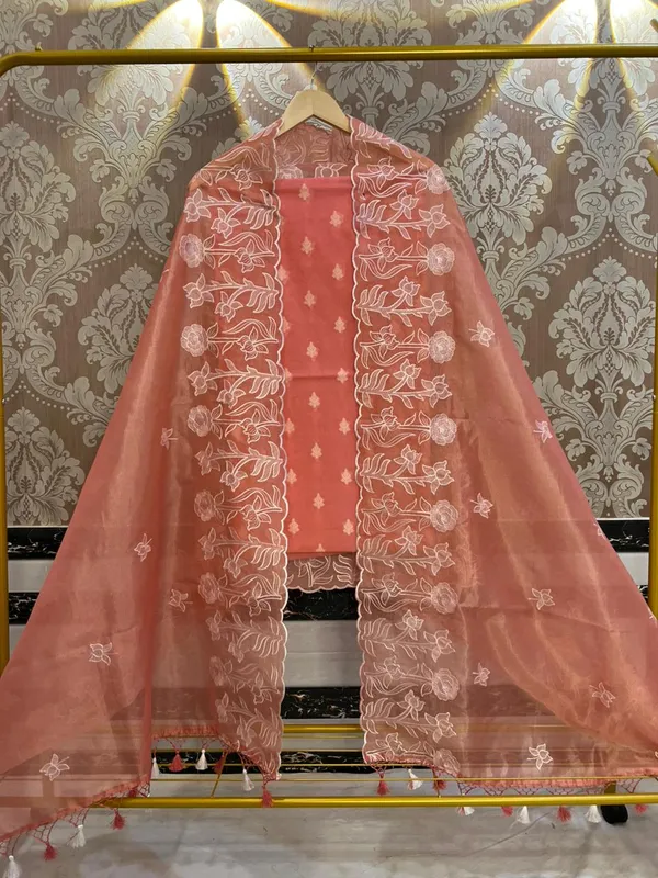 Peach_Tissue_Silk_thread_booti_weave_with_Tissue_silk_Cutwork_Border_Embroidery_Dupatta_1500ASG_TSE5