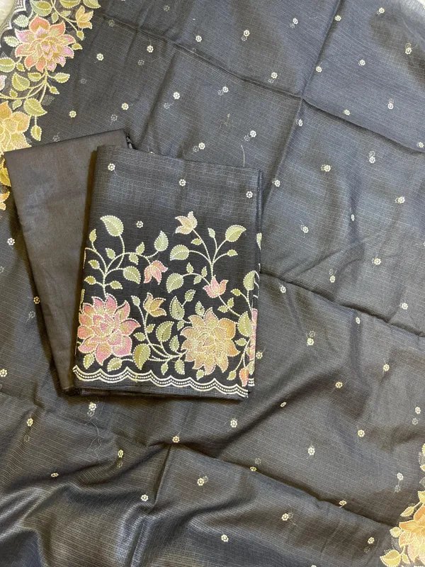 Black_Kota_Check_Embroidery_Banarasi_3_pcs_Suit_Set_1100SKL_KC1