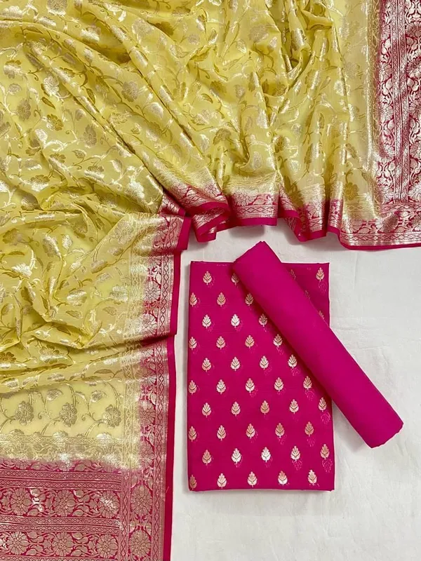 Pink_Mercerised_Lorex_Weave_With_Contrast_Dupatta_Banarasi_3_Pcs_Suit_Set_Skl_Pm18