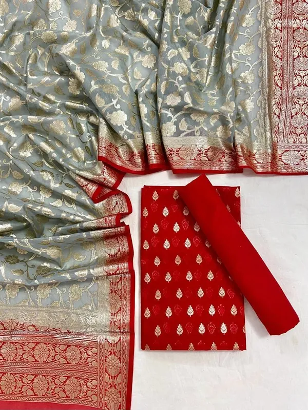 Red_Mercerised_Lorex_Weave_With_Contrast_Dupatta_Banarasi_3_Pcs_Suit_Set_Skl_Pm19