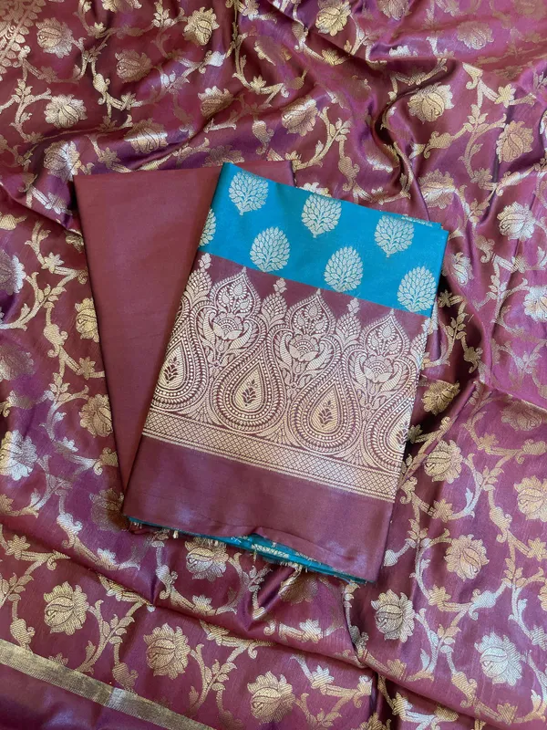 Seagreen_Art_Silk_Floral_Zari_Boota_Contrast_Banarasi_Suit_with_Maroon_Dupatta_625AJ_TPT7