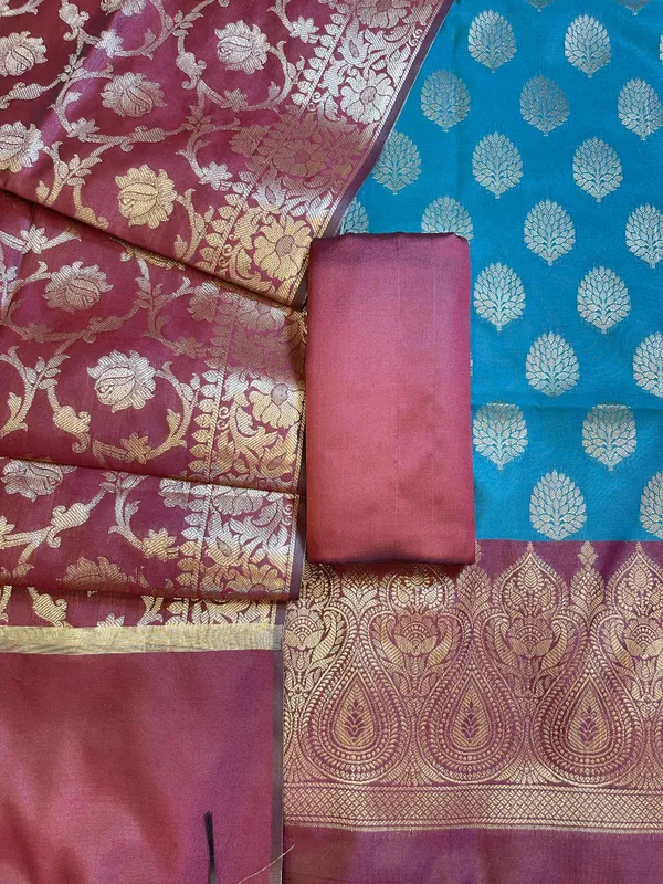 Seagreen_Art_Silk_Floral_Zari_Boota_Contrast_Banarasi_Suit_with_Maroon_Dupatta_625AJ_TPT7