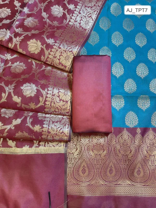 Seagreen_Art_Silk_Floral_Zari_Boota_Contrast_Banarasi_Suit_with_Maroon_Dupatta_625AJ_TPT7