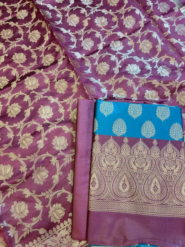 Seagreen_Art_Silk_Floral_Zari_Boota_Contrast_Banarasi_Suit_with_Maroon_Dupatta_625AJ_TPT7