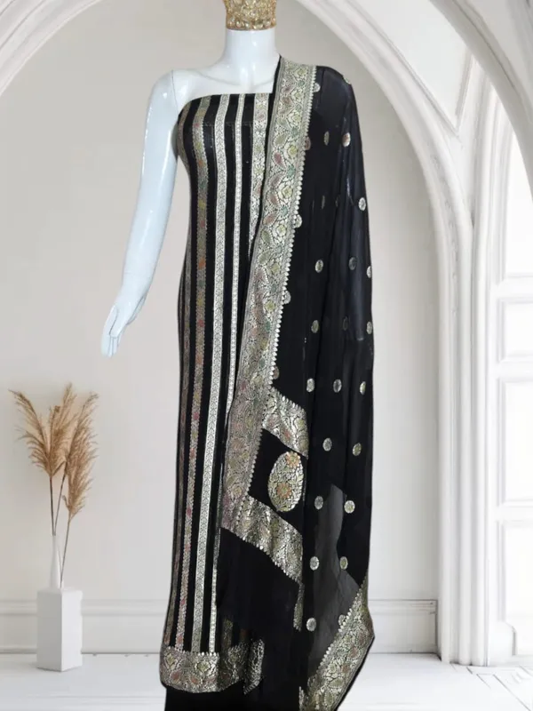 Pure_Handloom_Black_Khaddi_Georgette_Water_Zari_Stripe_Banarasi_Suit_Set_6500SKL_KG14