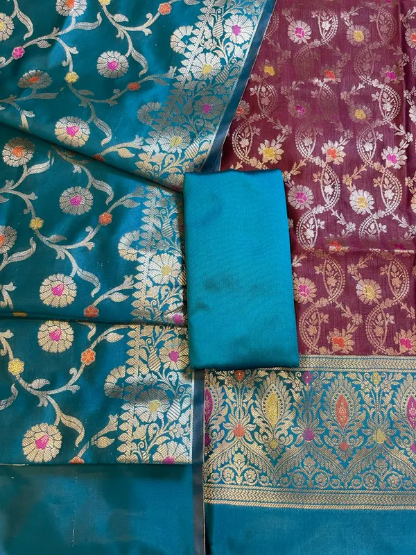 Maroon_Art_Silk_Floral_Zari_Mina_Jaal_Contrast_Banarasi_Suit_with_Seagreen_Dupatta_625AJ_TPT15