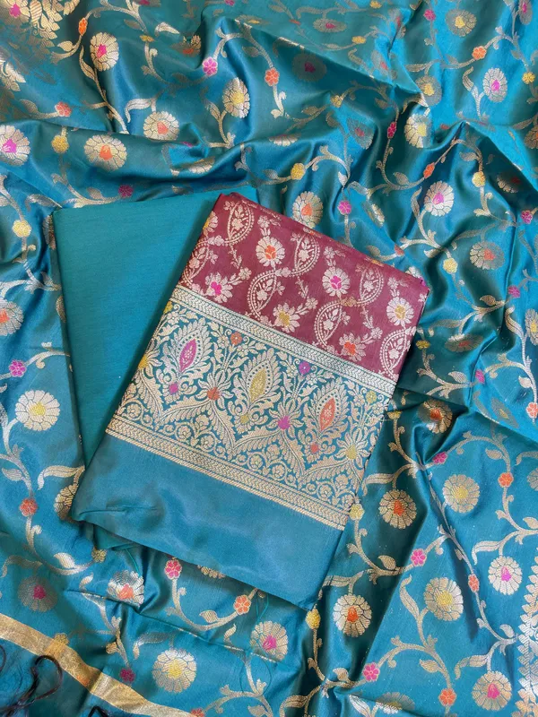 Maroon_Art_Silk_Floral_Zari_Mina_Jaal_Contrast_Banarasi_Suit_with_Seagreen_Dupatta_625AJ_TPT15