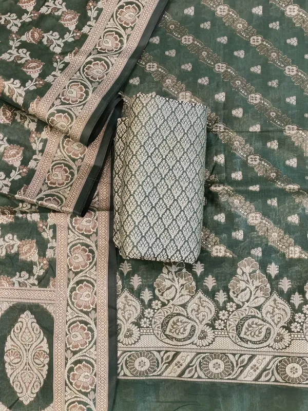 Darkgreen_Cotton_Floral_Resham_Aada_Stripe_Banarasi_Suit_600AJ_PJS24