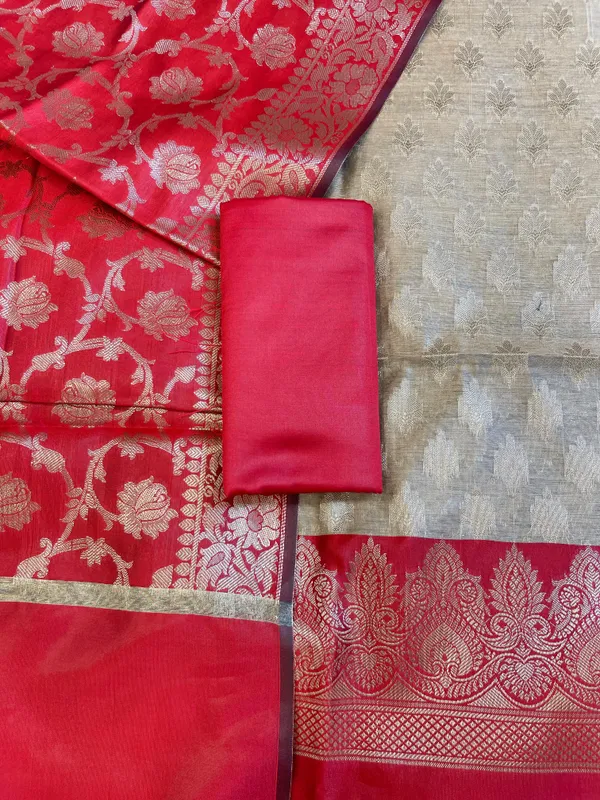 Beige_Art_Silk_Floral_Zari_Booti_Contrast_Banarasi_Suit_with_Red_Dupatta_625AJ_TPT49