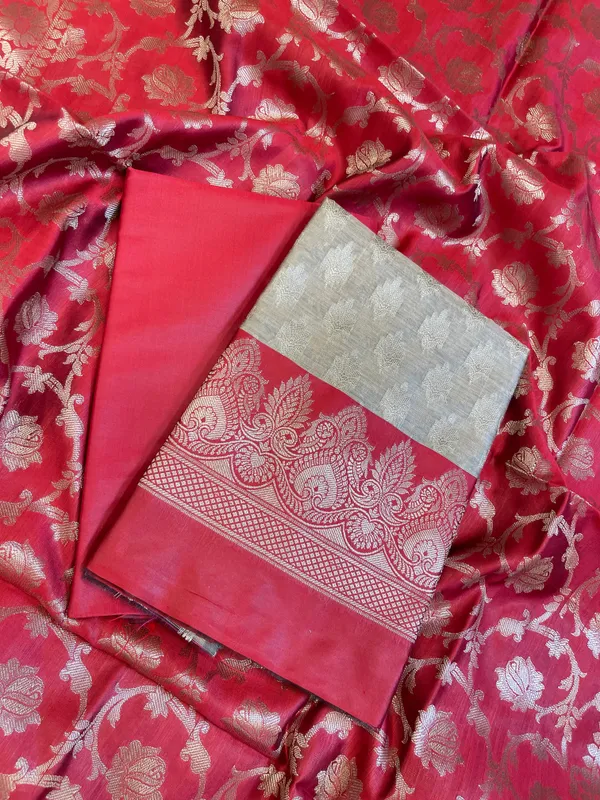Beige_Art_Silk_Floral_Zari_Booti_Contrast_Banarasi_Suit_with_Red_Dupatta_625AJ_TPT49