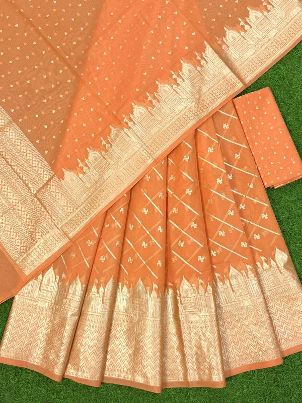 Orange_Chanderi_Lorex_Ghat_Border_Lehenga_With_Chunri_Blouse_&_Dupatta_250PNJ_LNG1