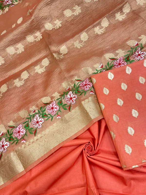 Orange_Pure_Cotton_Embroidery_Tissue_Dupatta_Banarasi_3_pcs_Suit_Set_IM_PCEM3