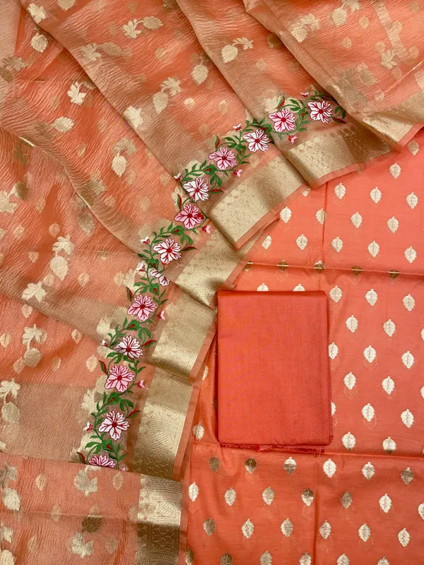 Orange_Pure_Cotton_Embroidery_Tissue_Dupatta_Banarasi_3_pcs_Suit_Set_IM_PCEM3
