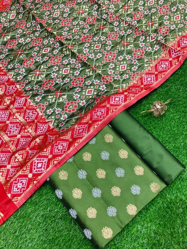 Mehndi_Green_Katan_Silk_Silver_Gold_Zari_With_Patola_Weave_Dupatta_Skl_Ks20