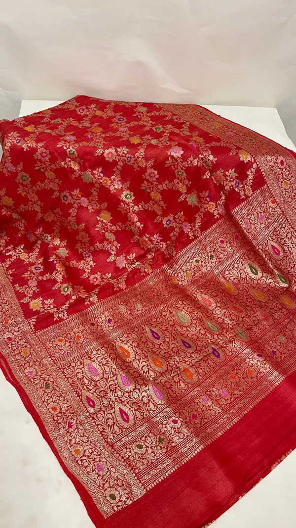 Humairah_Pure_Handloom_Orange_Tussar_Silk_Tilfi_Zari_Minakari_Jaal_Kadhwa_Weave_Minakari_Pallu_Banarasi_Saree_with_Orange_Blouse_Piece