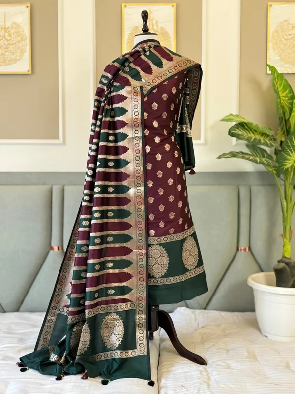 Wine_Katan_Silk_Floral_Zari_Booti_Skirt_Daman_Banarasi_Suit_with_Fancy_Stripe_Dupatta_130PNJ_KS2