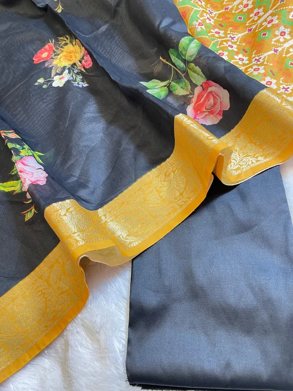 Black_Plain_Mercerised_Silk_Banarasi_Suit_Set_with_Contrast_Yellow_Digital_Print_Dupatta_650SKL_MS4