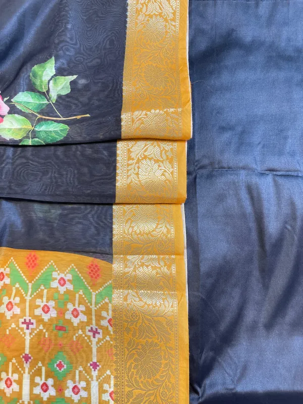 Black_Plain_Mercerised_Silk_Banarasi_Suit_Set_with_Contrast_Yellow_Digital_Print_Dupatta_650SKL_MS4