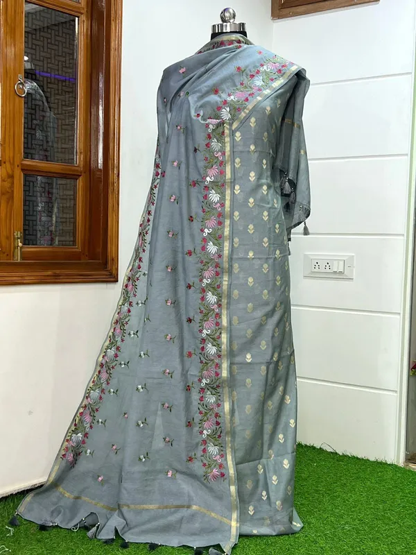 Grey_Pure_Mercerised_Zari_Booti_with_Embroidery_Dupatta_Banarasi_Suit_Set_1100SKL_PME10