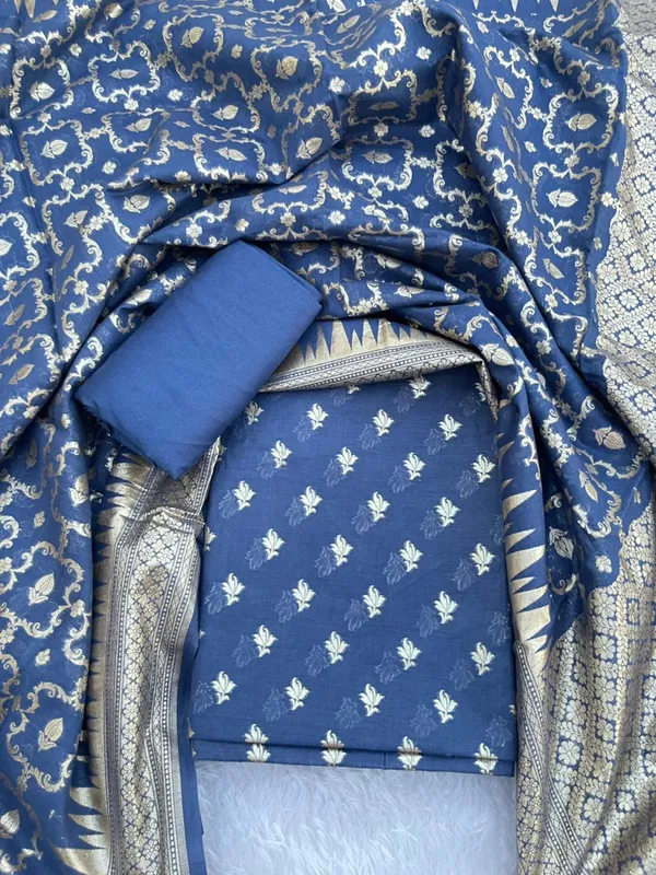 Navy_Blue_Pure_Mercerise_Cotton_Lorex_weave_Floral_Zari_Booti_Banarasi_Suit_with_Zari_Jaal_Dupatta_1250DAN_LX1