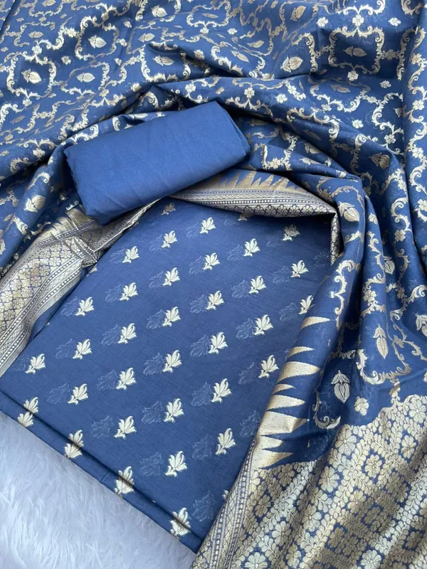 Navy_Blue_Pure_Mercerise_Cotton_Lorex_weave_Floral_Zari_Booti_Banarasi_Suit_with_Zari_Jaal_Dupatta_1250DAN_LX1