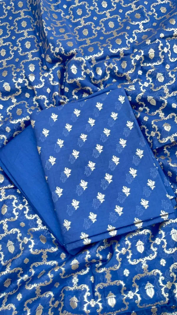 Navy_Blue_Pure_Mercerise_Cotton_Lorex_weave_Floral_Zari_Booti_Banarasi_Suit_with_Zari_Jaal_Dupatta_1250DAN_LX1