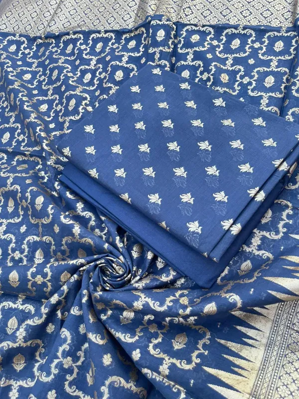 Navy_Blue_Pure_Mercerise_Cotton_Lorex_weave_Floral_Zari_Booti_Banarasi_Suit_with_Zari_Jaal_Dupatta_1250DAN_LX1