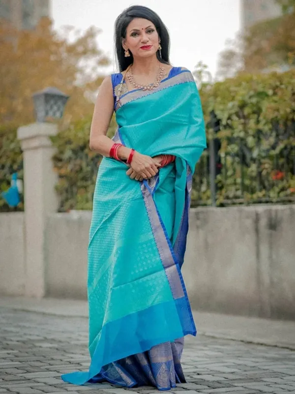Turquoise_Blue_Art_Silk/Tanchoi_Banarasi_Sarees_For_Women_GEBC11