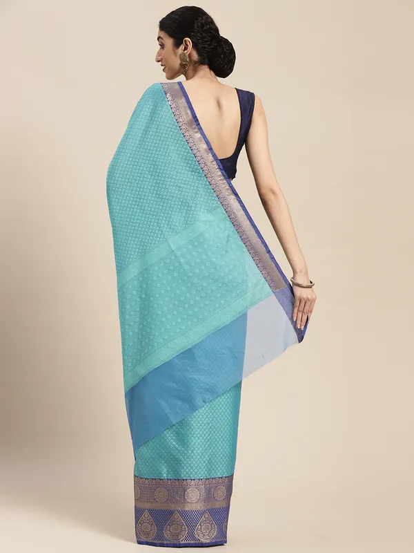 Turquoise_Blue_Art_Silk/Tanchoi_Banarasi_Sarees_For_Women_GEBC11