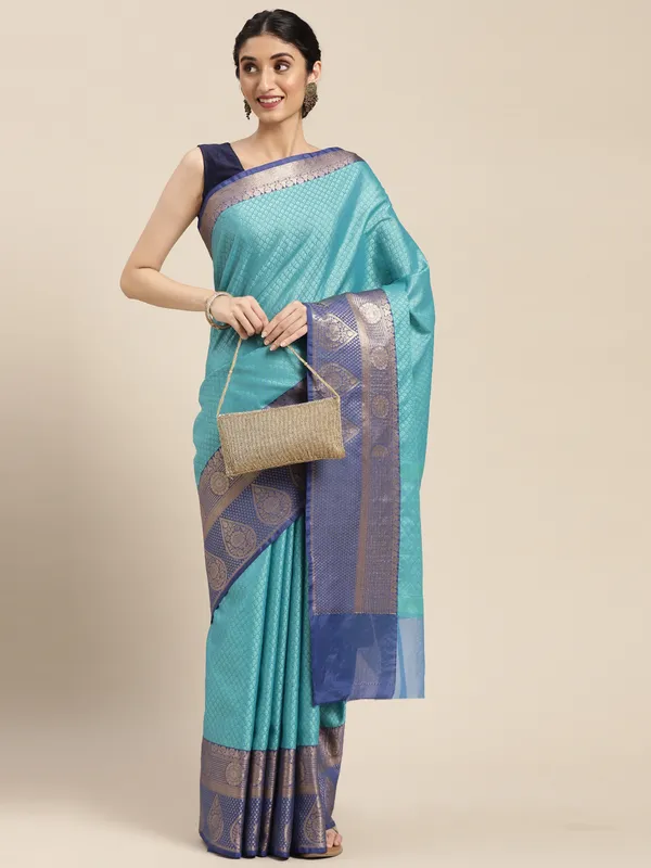 Turquoise_Blue_Art_Silk/Tanchoi_Banarasi_Sarees_For_Women_GEBC11
