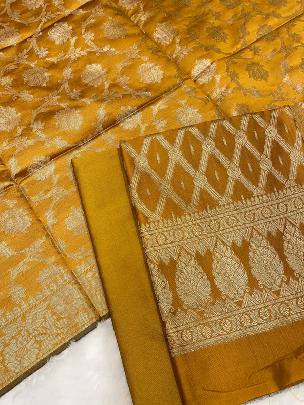 Humairah_Mustard_Gold_Art_Silk_Diagonal_Zari_Zig-Zag_Stripe_3_pcs_Suit_set_with_Plain_Bottom_and_Tilfi_Floral_Zari_Diagonal_Mustard_Gold_Dupatta
