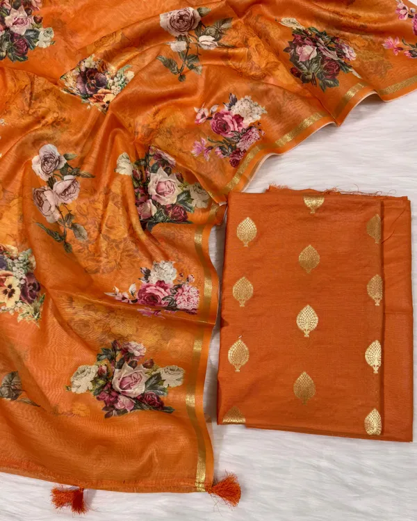 Orange_Pure_Mercerise_Floral_Zari_Booti_Banarasi_Suit_with_Digital_Print_Dupatta_1000SKL_MSD1