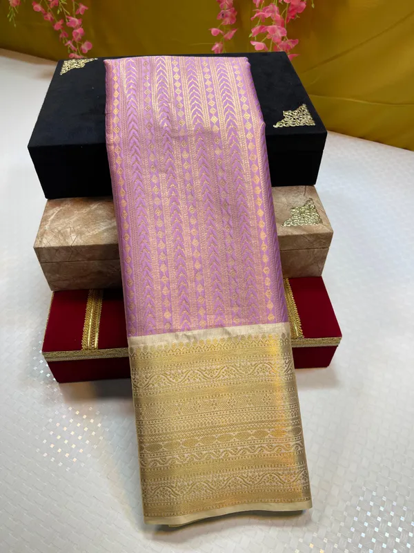 Lavender_Semi_Kanchi_Silk_Stripe_Zari_Contrast_Tussar_Border_Banarasi_Saree_MS_SK43
