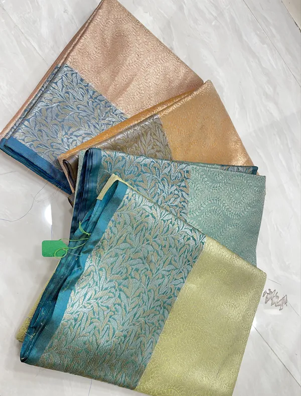 Humairah_Presents_LimeGreen_Art_Silk_Floral_Lehariya_Sliver_Jaal_with_Contrast_Blue_Pallu_and_Olive_Copper_Silver_Jaal_Zari_Border_with_Blue_Blouse